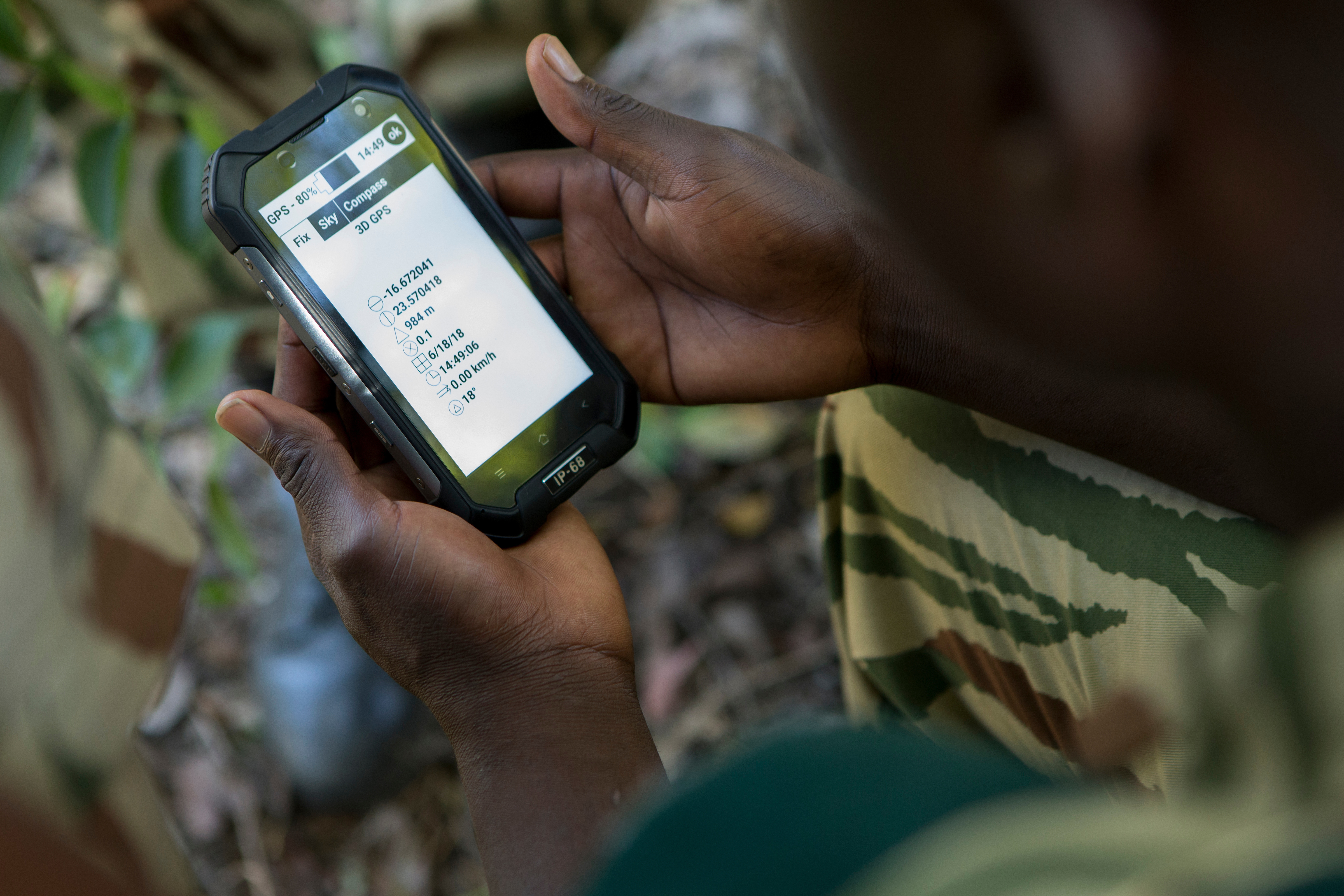 "Anti-poaching scouts performing SMART training exercise, Sioma, western Zambia"