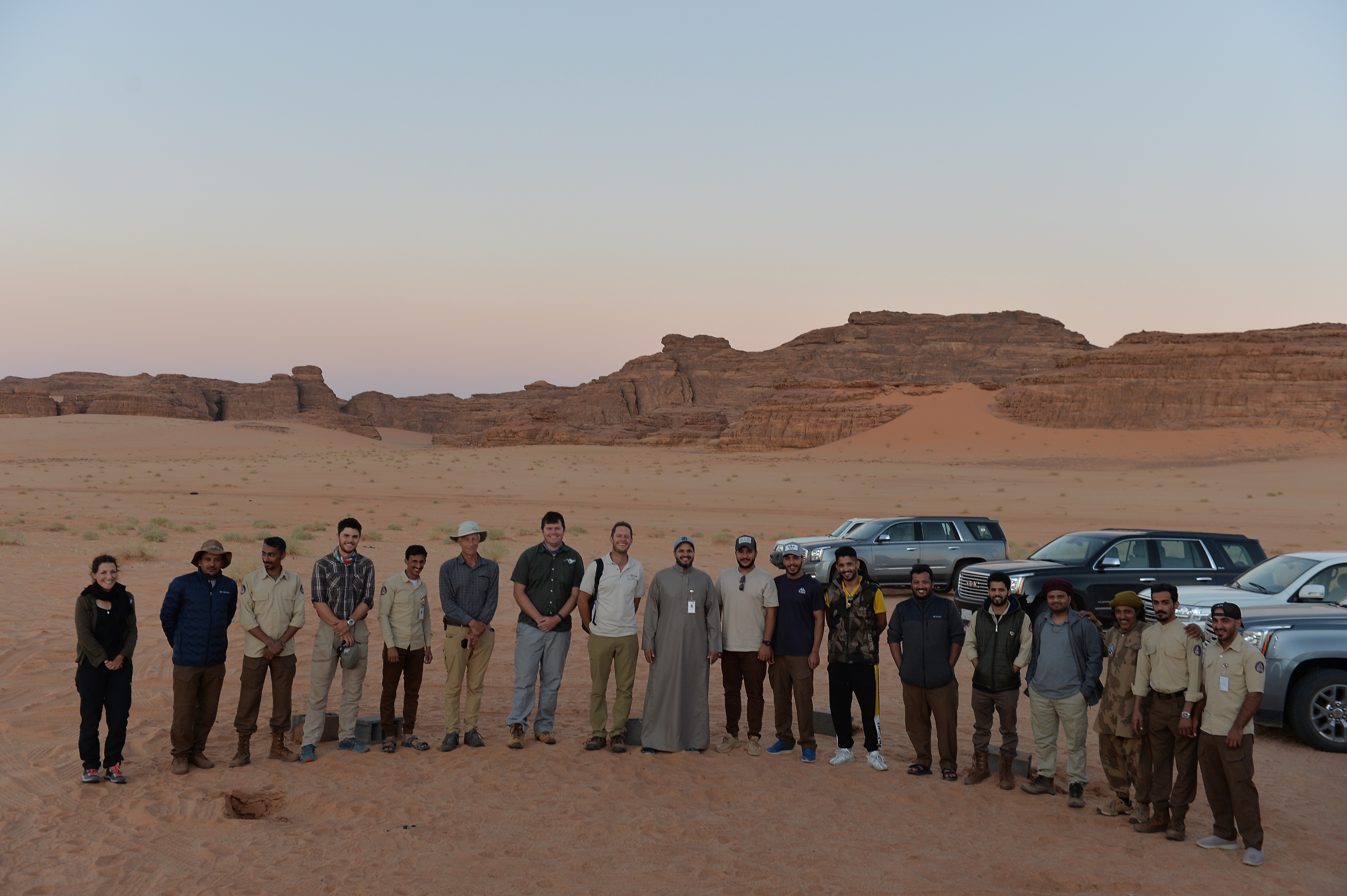 Panthera team and RCU rangers pose in the Sharaan Nature Reserve