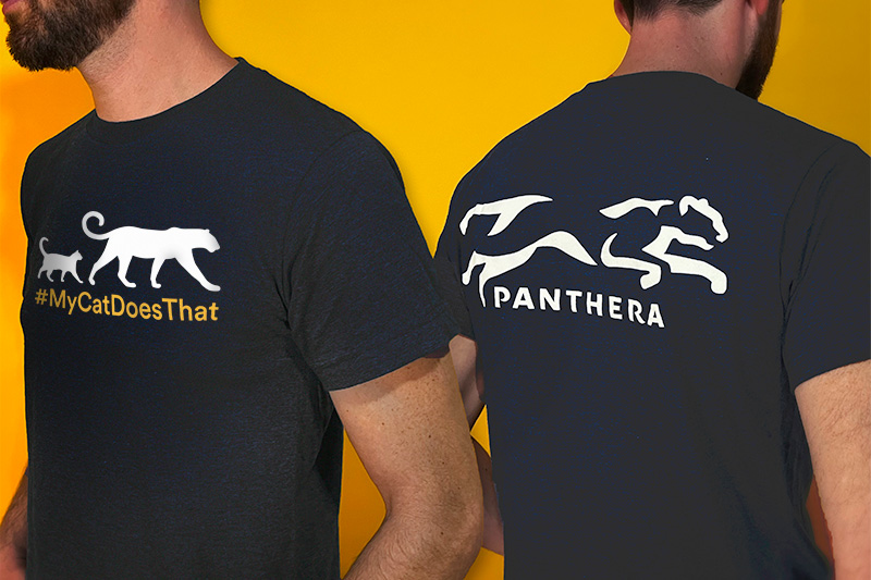 A man modeling Panthera's My Cat Does That T-shirt