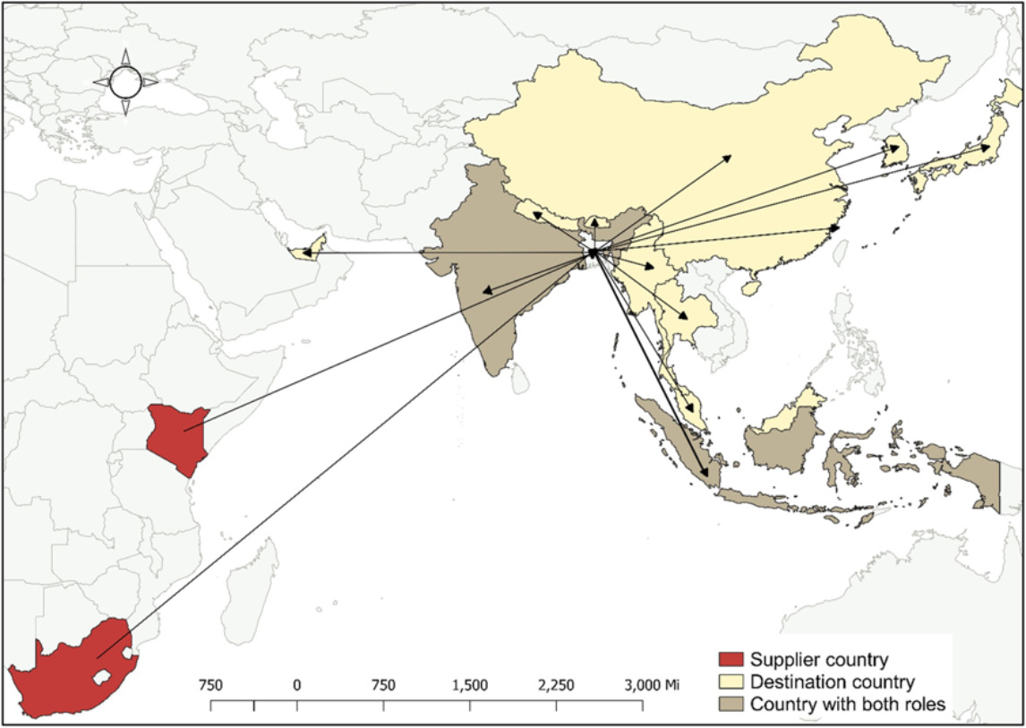 Map of tiger poaching exports
