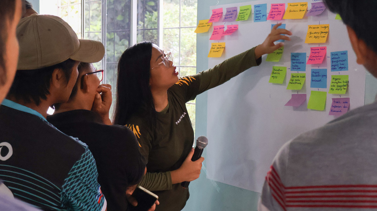 Beathres Petrus works with community members to build the Keramuak Community Conservation Area Management model.