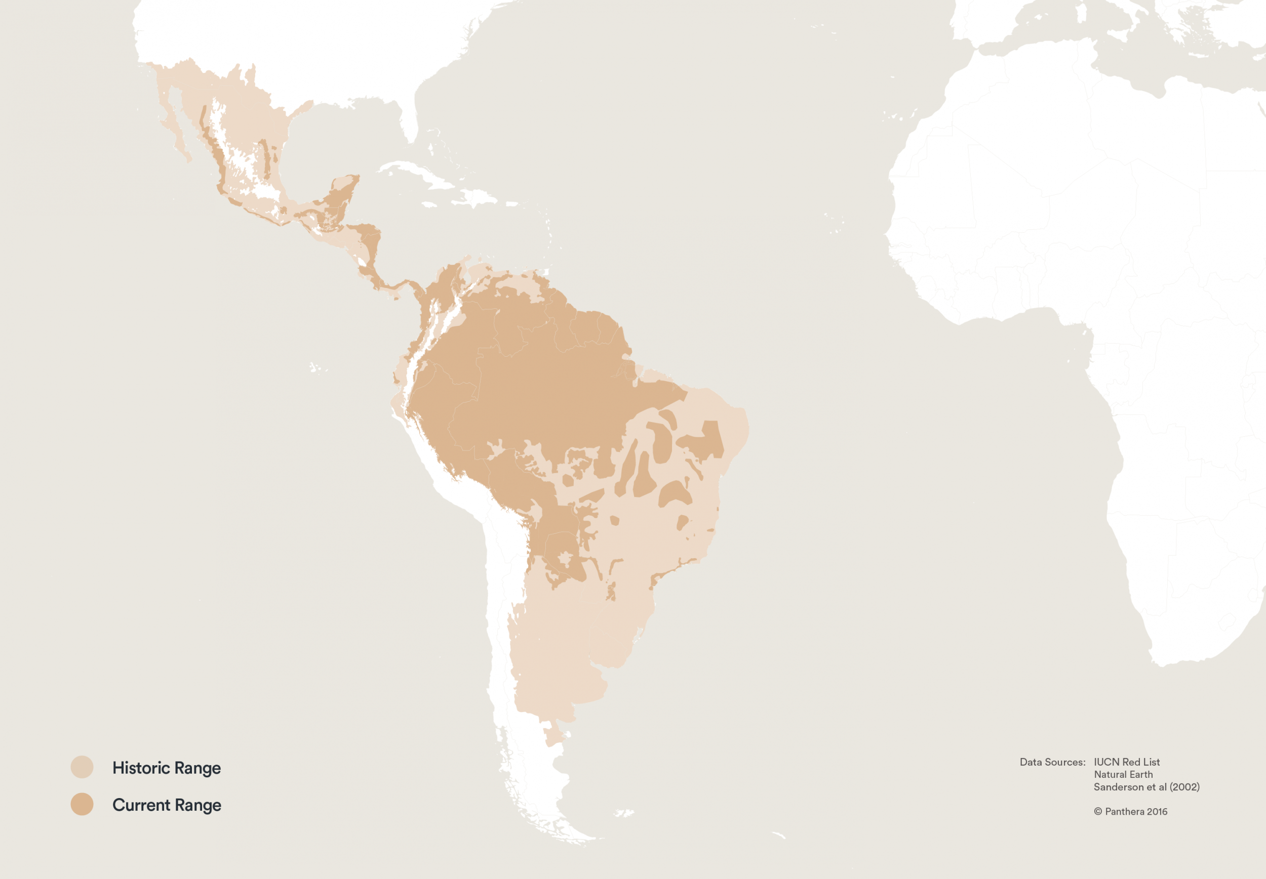 map showing the current and historic ranges of jaguars